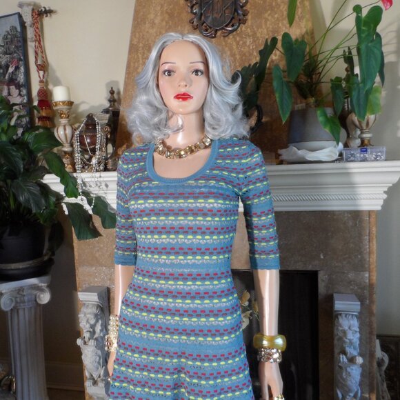 M Missoni Light Blue Multi Color Fit & Flair Knit Dress Size XS - Picture 4 of 16